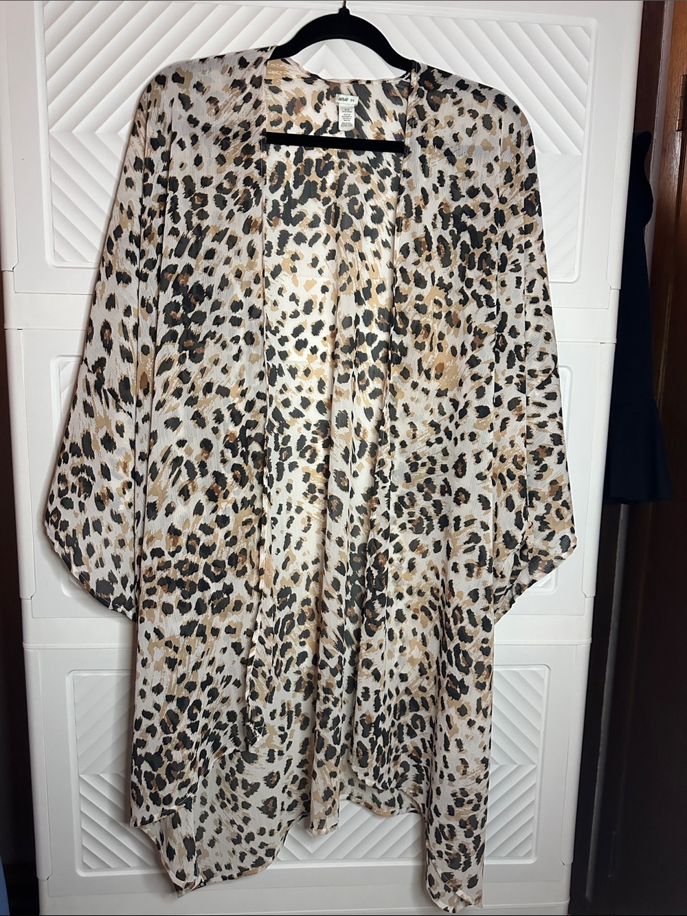 aerie Beige and Black Leopard Print Open-Front Tunic